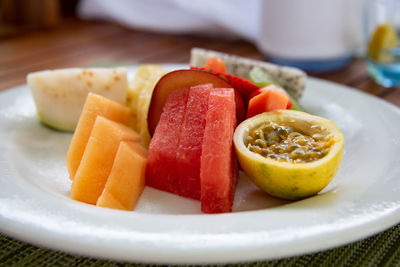 Close-up of breakfast served on table