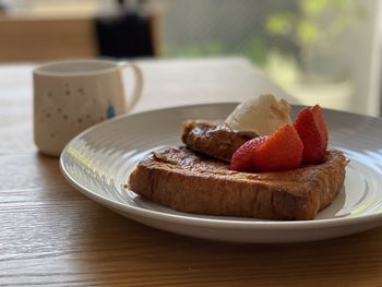 Close-up of dessert in plate on table