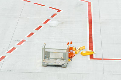 High angle view of traffic cone on airport