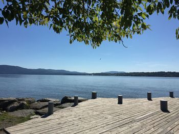 Scenic view of calm lake against clear sky