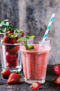 Close-up of fresh strawberry smoothie