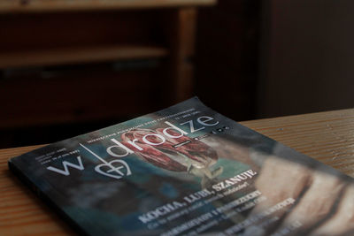 High angle view of text on table