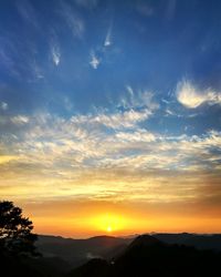 Scenic view of silhouette mountains against sky at sunset