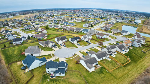 High angle view of buildings in city