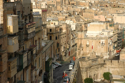 High angle view of buildings in city