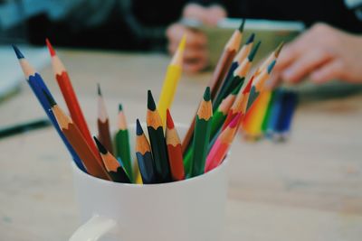Close-up of multi colored pencils