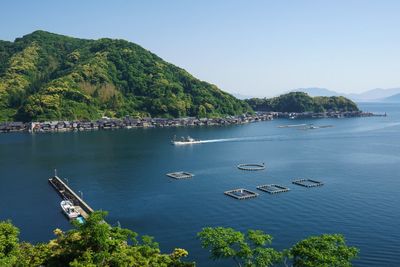 High angle view of sea against clear sky