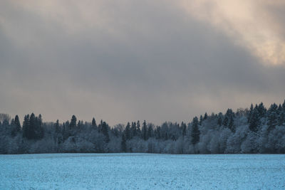 Scenic view of lake against sky during winter