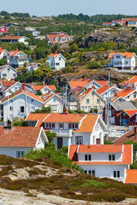 High angle view of buildings in town