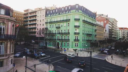 High angle view of buildings in city