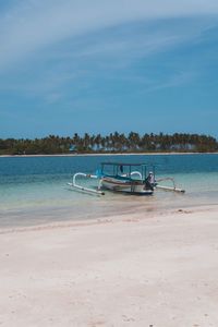 Boat on beach against sky