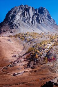 Scenic view of rocky mountains against clear sky