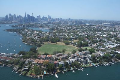 Aerial view of sydney suburbs and harbour