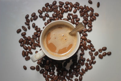 High angle view of coffee cup on table