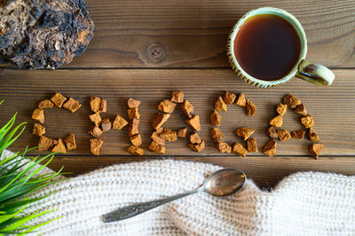 High angle view of coffee on table