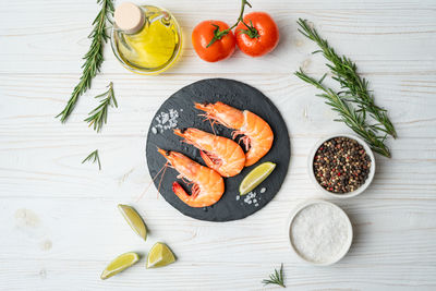 High angle view of food on table