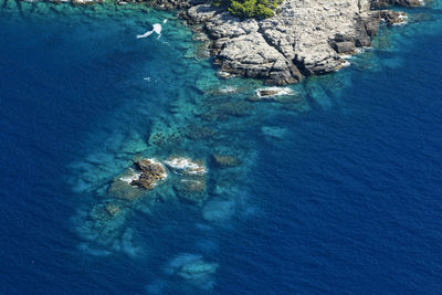 Aerial view of rocky coastline in mljet island, croatia