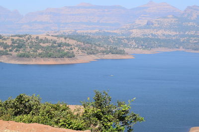 High angle view of sea and mountains