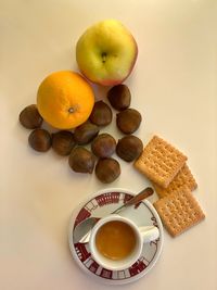 High angle view of breakfast on table