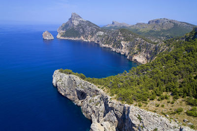 High angle view of mountain and sea at majorca island