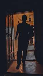 Rear view of silhouette man standing at music concert