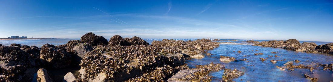 Panoramic low angle view of a breakwater at the northsea