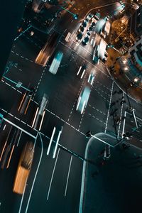 High angle view of traffic on road at night