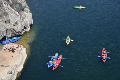 High angle view of boats in sea