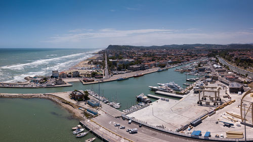 High angle view of city at waterfront