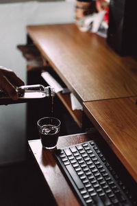 High angle view of coffee cup on table