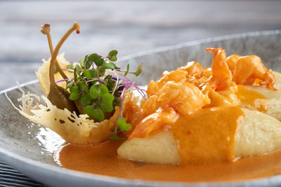 Close-up of served in plate