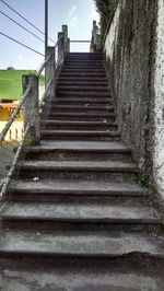 Low angle view of steps and trees against sky