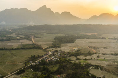 High angle view of landscape against sky