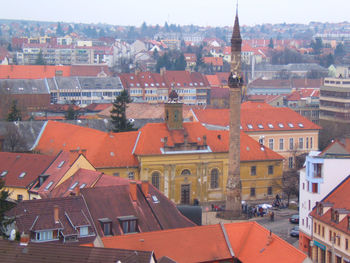 High angle view of houses in town