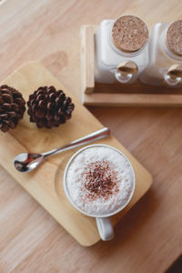 High angle view of coffee on table