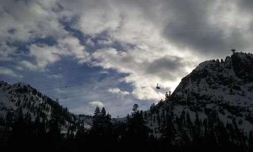 Low angle view of mountain against cloudy sky