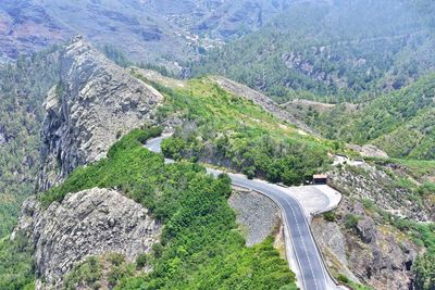 High angle view of winding road on landscape