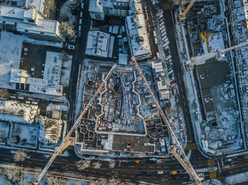 High angle view of industry and buildings in city