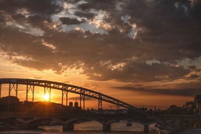 Bridge over river against sky during sunset