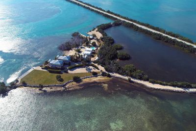 High angle view of swimming pool by sea