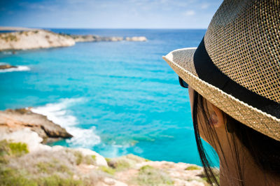 Scenic view of sea against blue sky