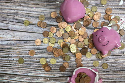 Directly above shot of piggy bank on table