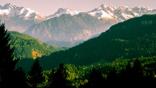 Scenic view of snowcapped mountains against sky