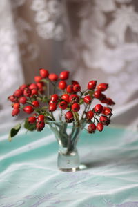 Close-up of red berries on table