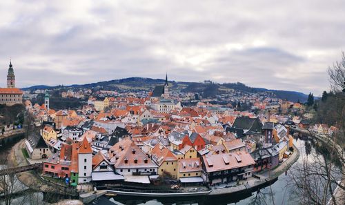 High angle view of townscape against sky
