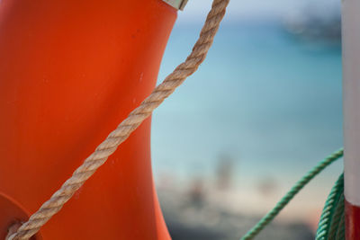 Close-up of rope tied on boat