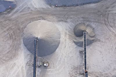 High angle view of snow covered car