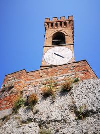 Low angle view of building against clear blue sky