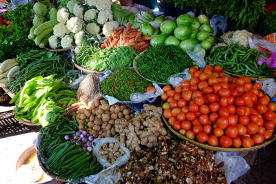 High angle view of vegetables for sale in market