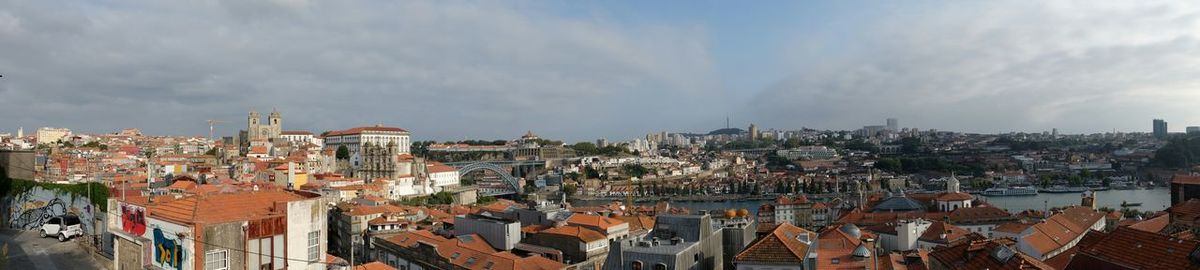 Cityscape against cloudy sky
